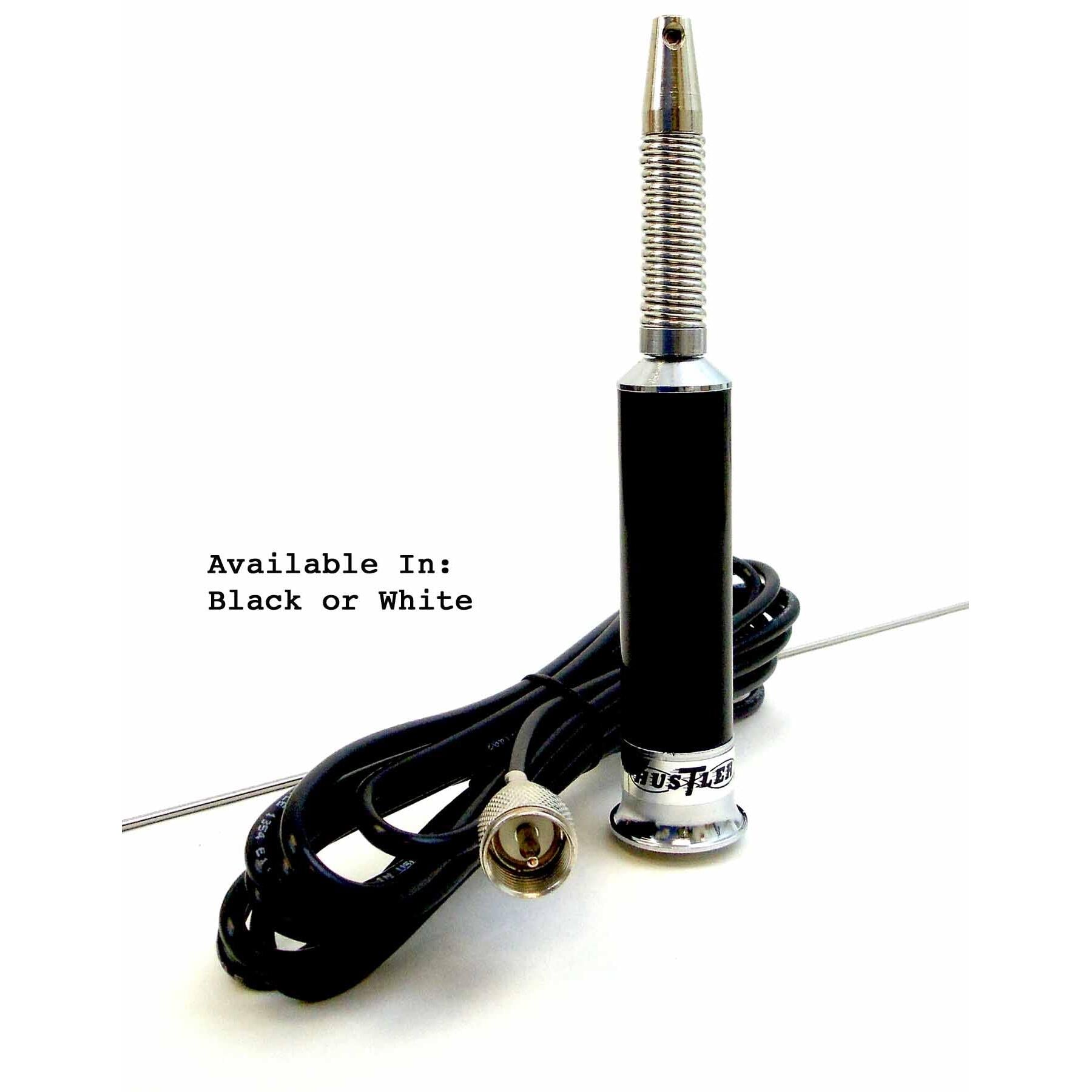 Hustler IC20-W 44" Tall Roof Or Deck Mount CB Antenna With Spring & 16 Feet Of Coax Cable With Pl259 Connector, In White - Requires 3/8" Hole Hustler