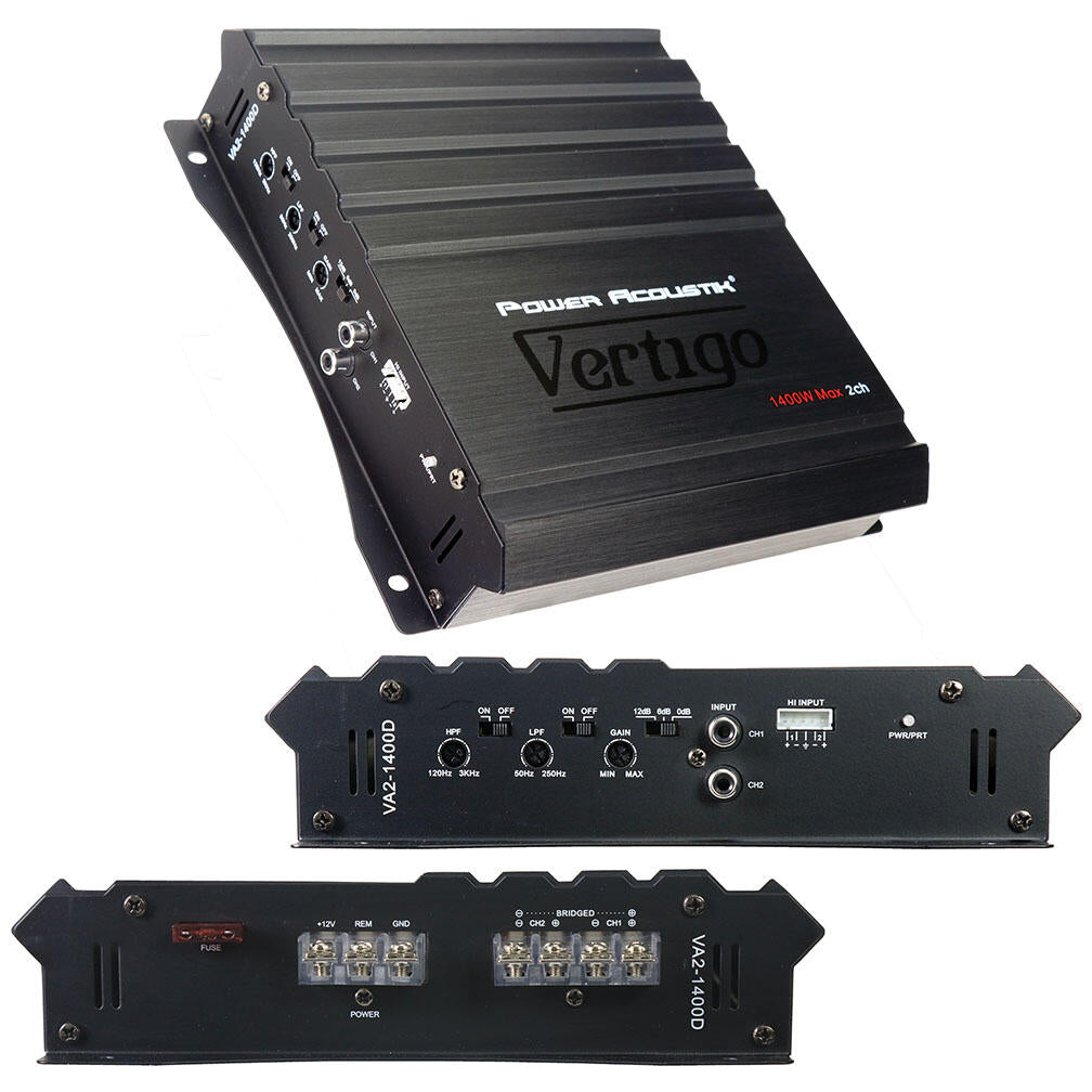 Power Acoustik VA2-1400D  Vertigo Series 2 Channel Amplifier 1400W Max Power Acoustik