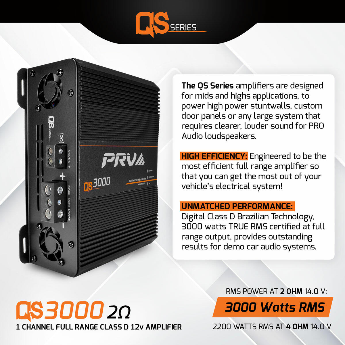 PRV Audio QS3000 2 Ohm 1 Channel Full Range Amplifier PRV Audio