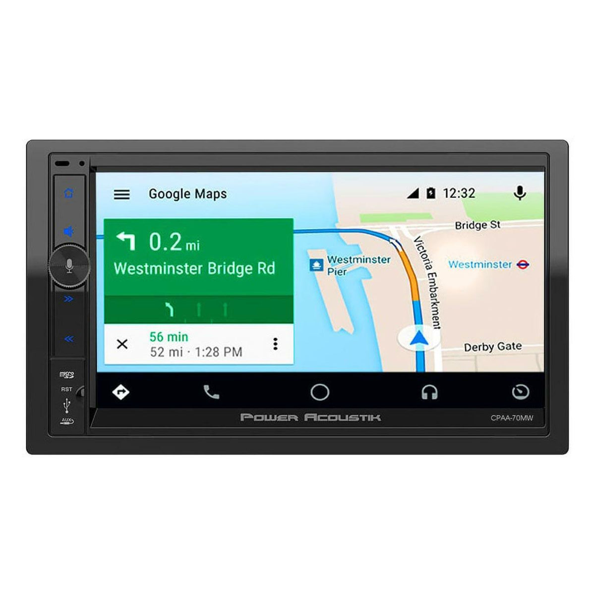 Power Acoustik CPAA-70MW  7” Double DIN Mechless Receiver with Wireless Apple CarPlay/Android Auto Power Acoustik