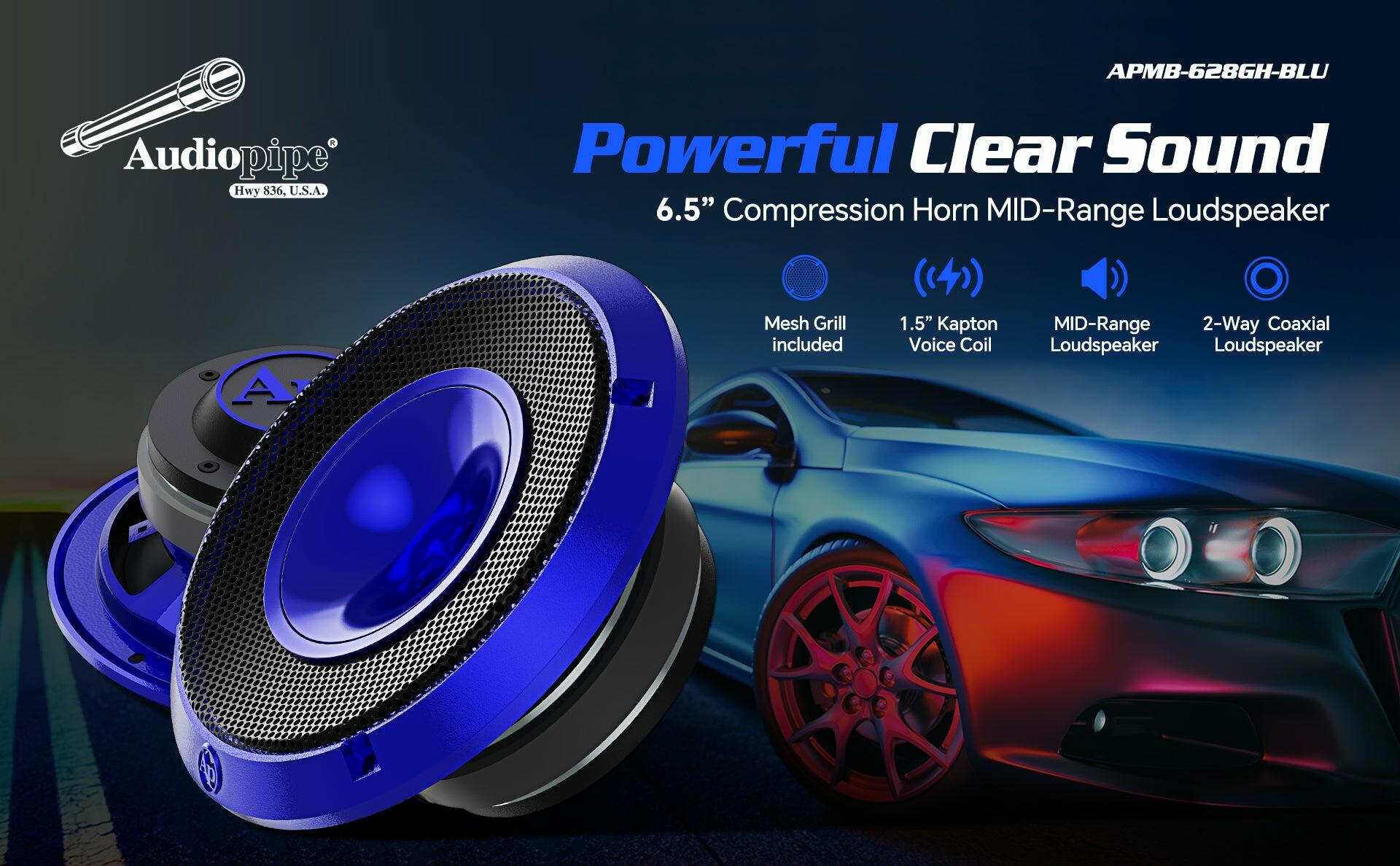 Audiopipe APMB-628GH-BLU 6.5" Compression Horn Mid-Range Loudspeaker (APMB-628GH-BLU) (Each) Audiopipe