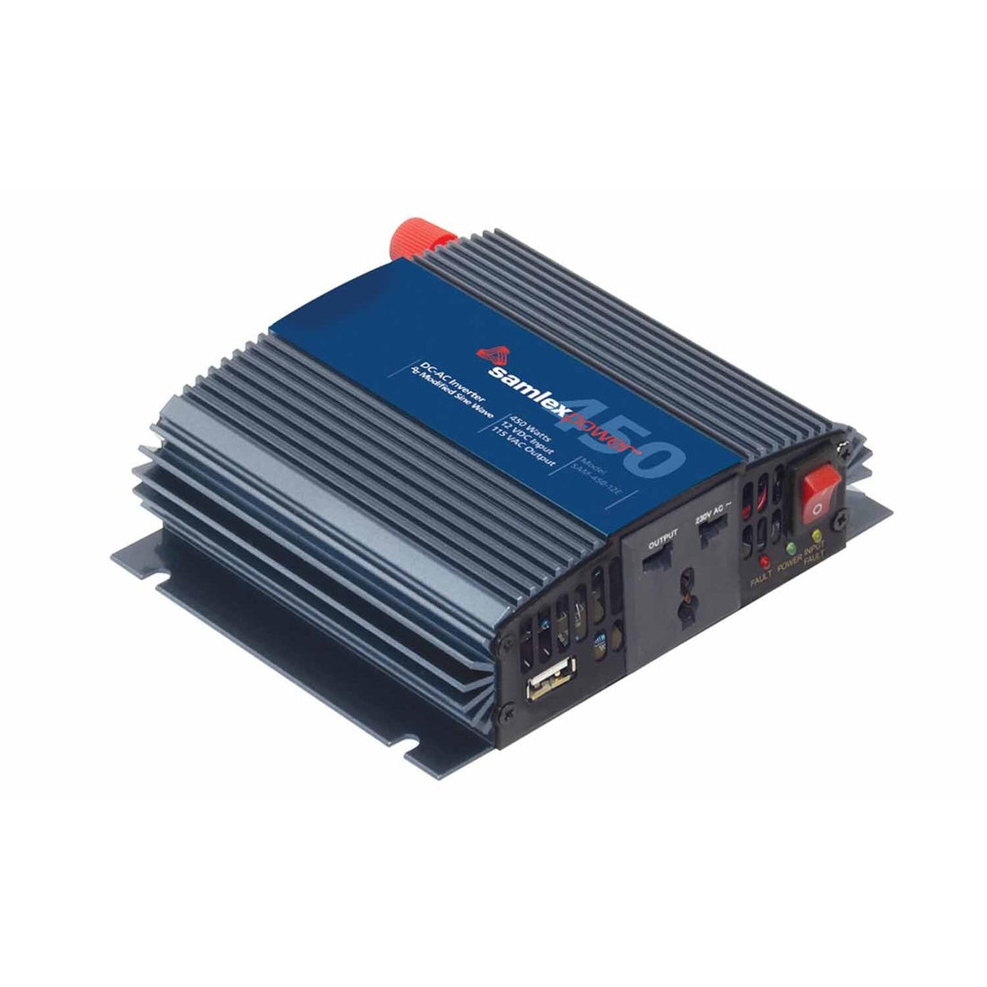 Samlex SAM45012 450 Watt Modified Sinewave 12vdc To 115vac Inverter With Two Outlets & Usb Port, Cigarette Plug & Battery Clamps Samlex