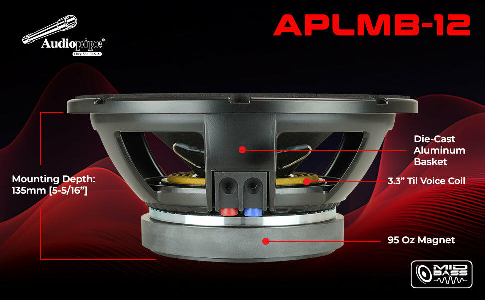 Audiopipe APLMB-12 12" Mid-Low Frequency Loudspeaker (APLMB-12) (Each) Audiopipe