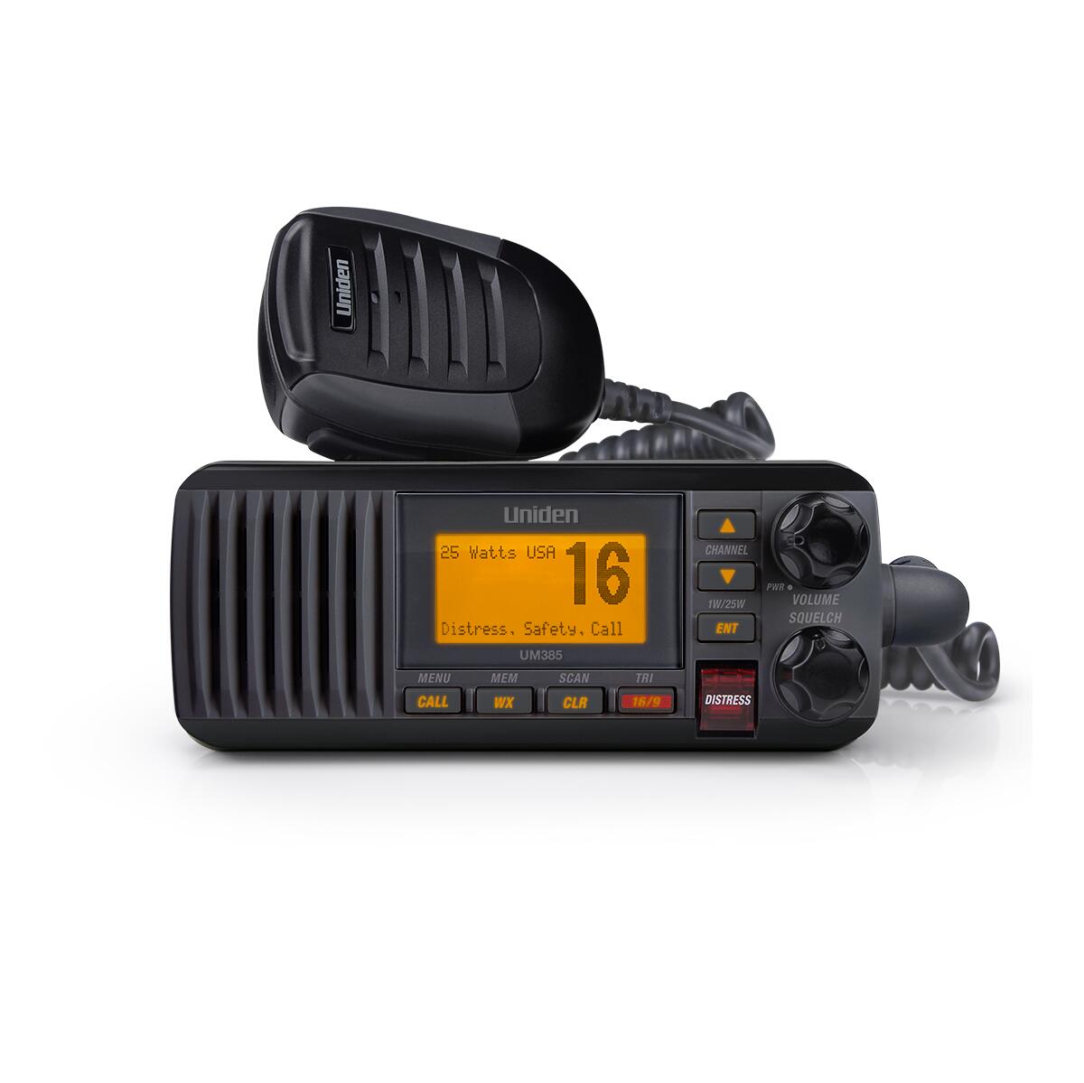 Uniden UM385BK 25 Watt Fixed Mount Class D Submersible Vhf Marine Radio With 4 Digit & "b" Channels -black Uniden