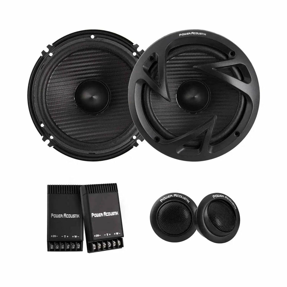 Power Acoustik EF60C 6-1/2"  500 Watt 4 Ohm Component System With Carbon Fiber Injected Molded Polypropylene Cone With 1" Voice Coil On Aluminum Former, 1" Flush Mount Dome Tweeters & Passive Crossovers Power Acoustik