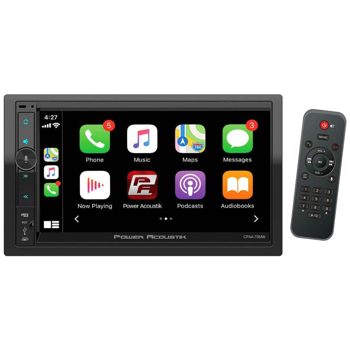 Power Acoustik CPAA-70MW  7” Double DIN Mechless Receiver with Wireless Apple CarPlay/Android Auto Power Acoustik