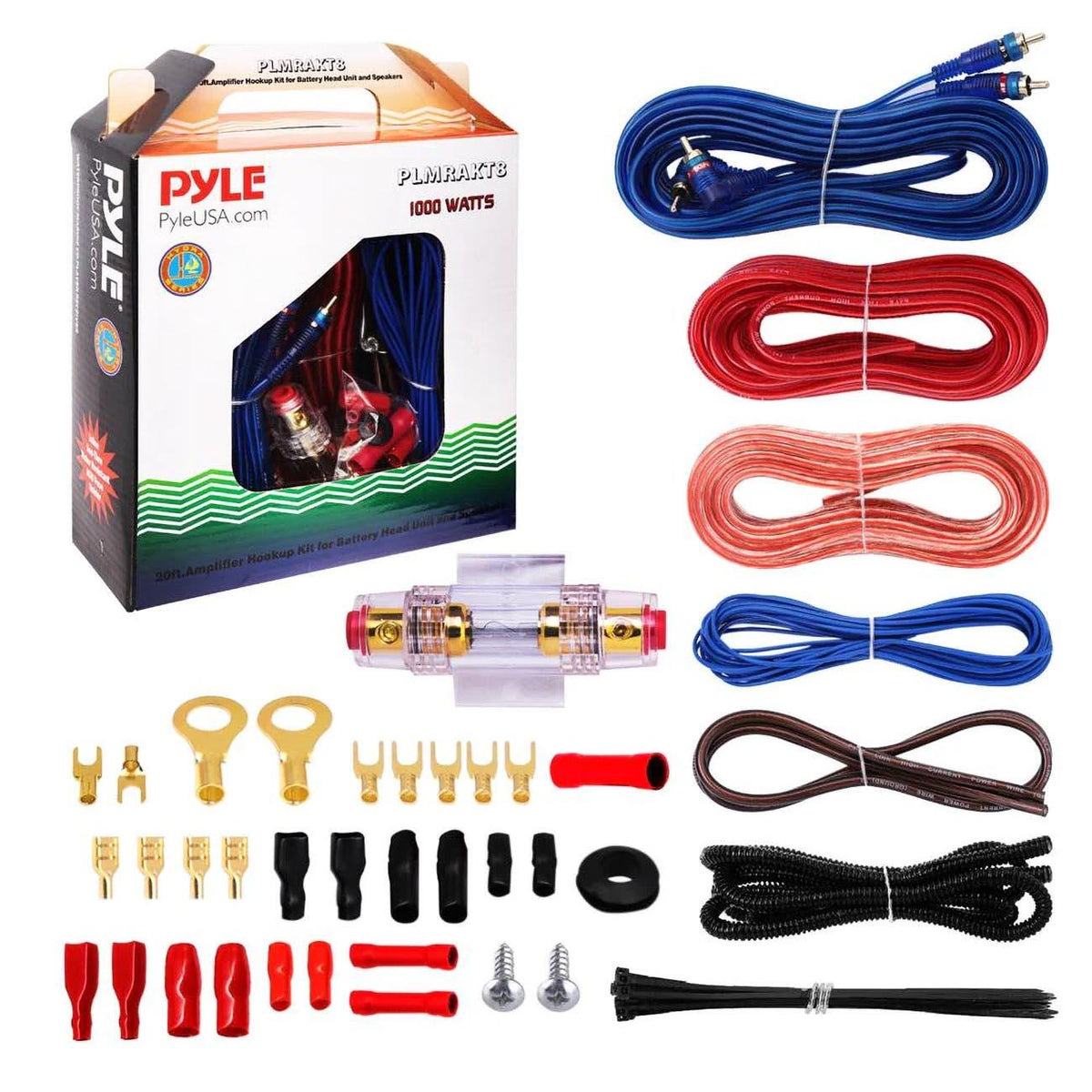 Pyle PLMRAKT8  8 Gauge Amplifier Wiring Kit Marine Grade - 1000 Watts Pyle