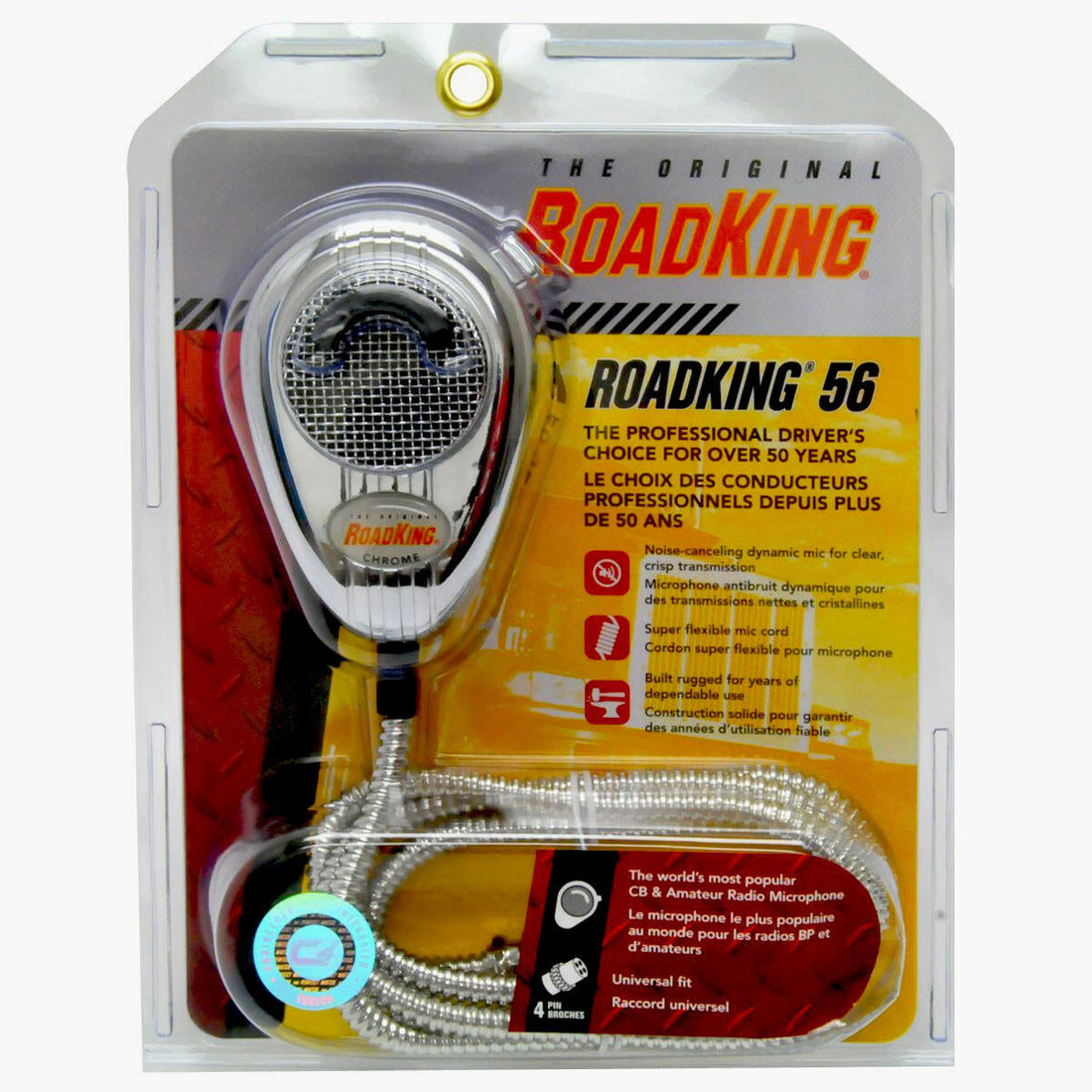 Telex RK56CHSS Roadking - Professional Noise Cancelling Dynamic Chrome Microphone With Durable Chrome Straight Cord & 4 Pin Connector Telex