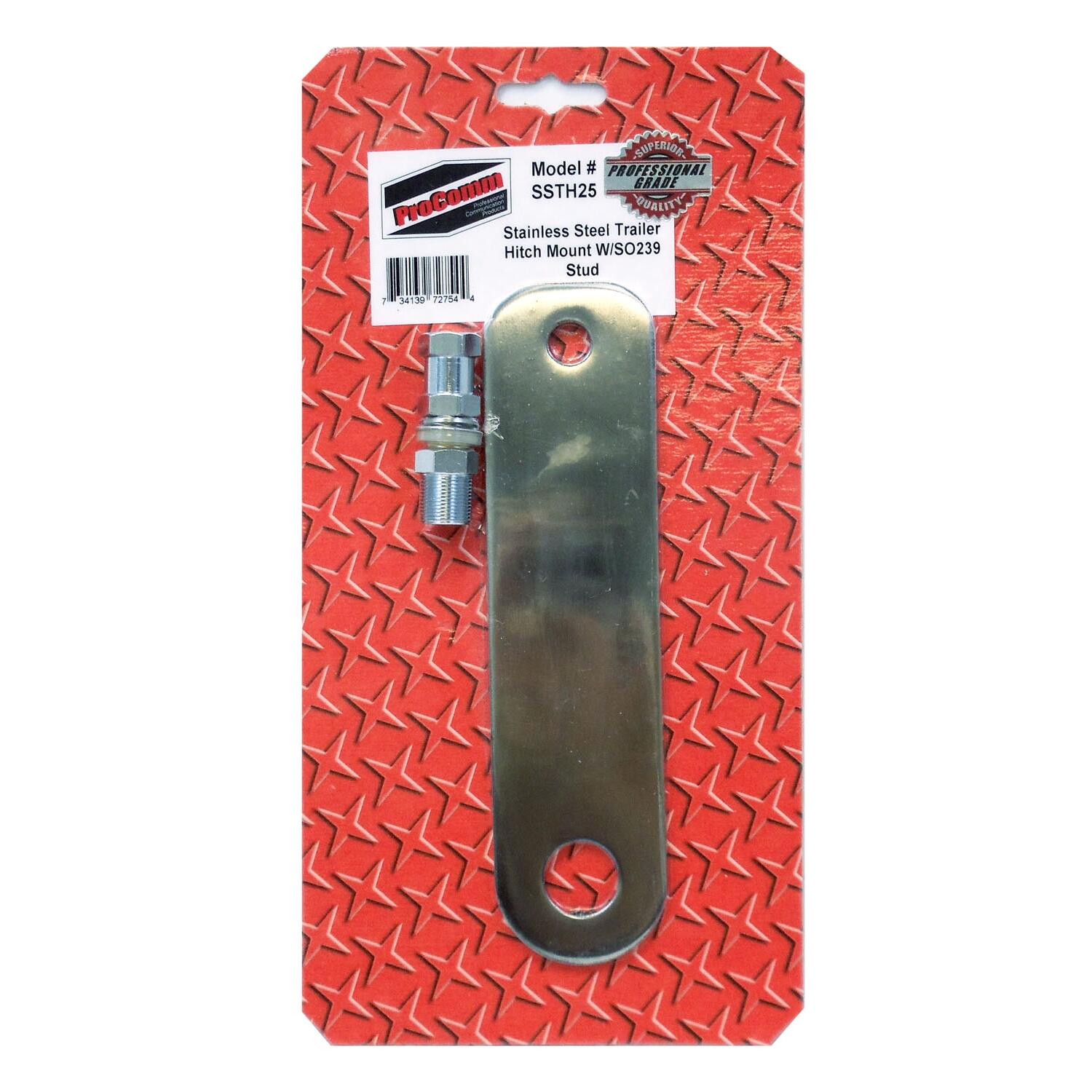 Procomm SSTH25 8" Long Stainless Steel Flat Trailer Hitch Mount With So239 Stud Procomm