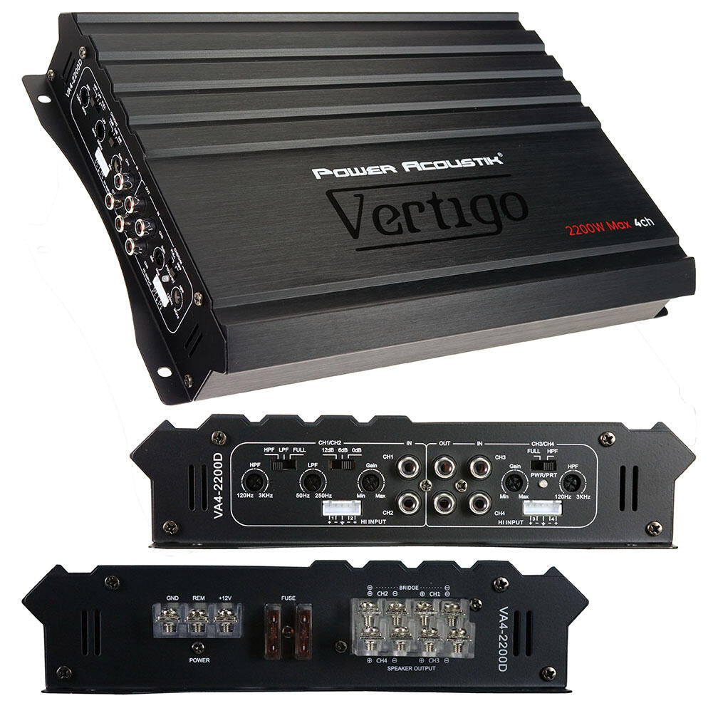 Power Acoustik VA4-2200D  Vertigo Series 4 Channel Amplifier 2200W Max Power Acoustik