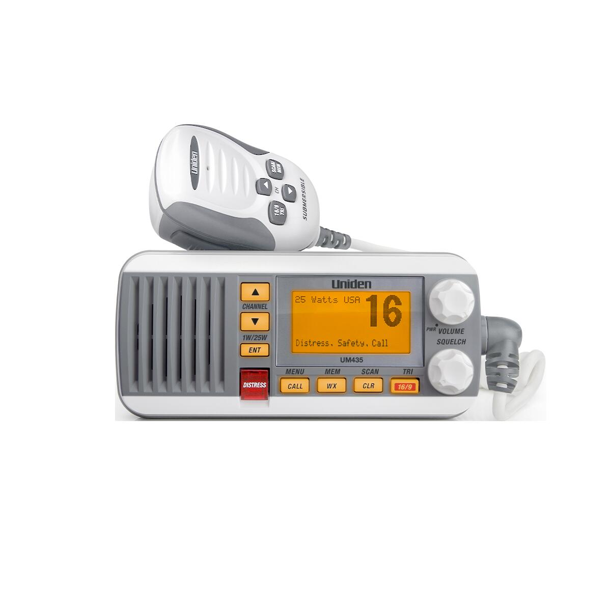 Uniden UM435 25 Watt Full Featured Fixed Mount Vhf Marine Radio With 4 Digit & "b" Channels -white Uniden