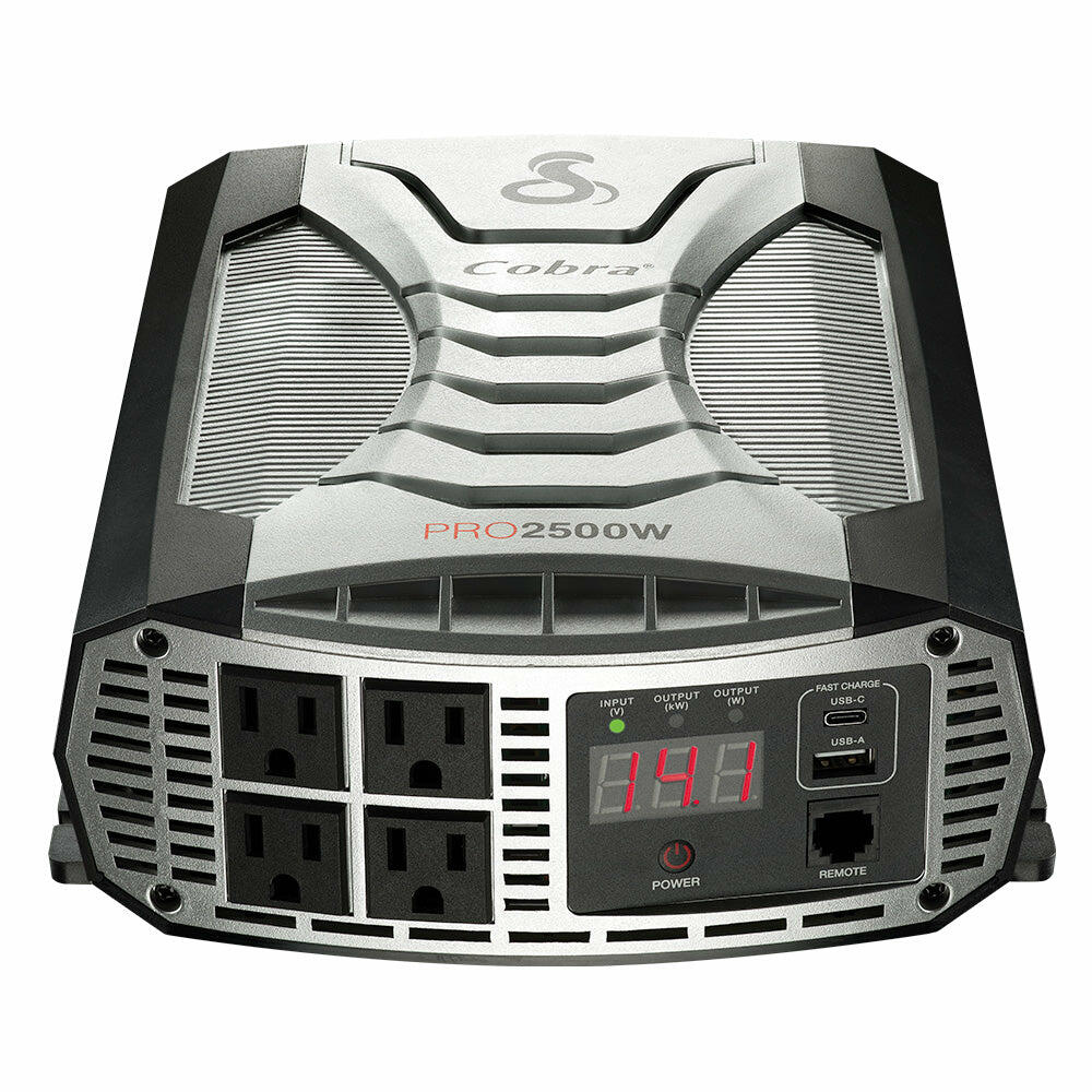 Cobra CPI2500W 2,500 Watt Professional Grade Modified Sine Wave Inverter - 5,000 Watt Surge With 4 Ac Outlets And 2 Usb Ports Cobra