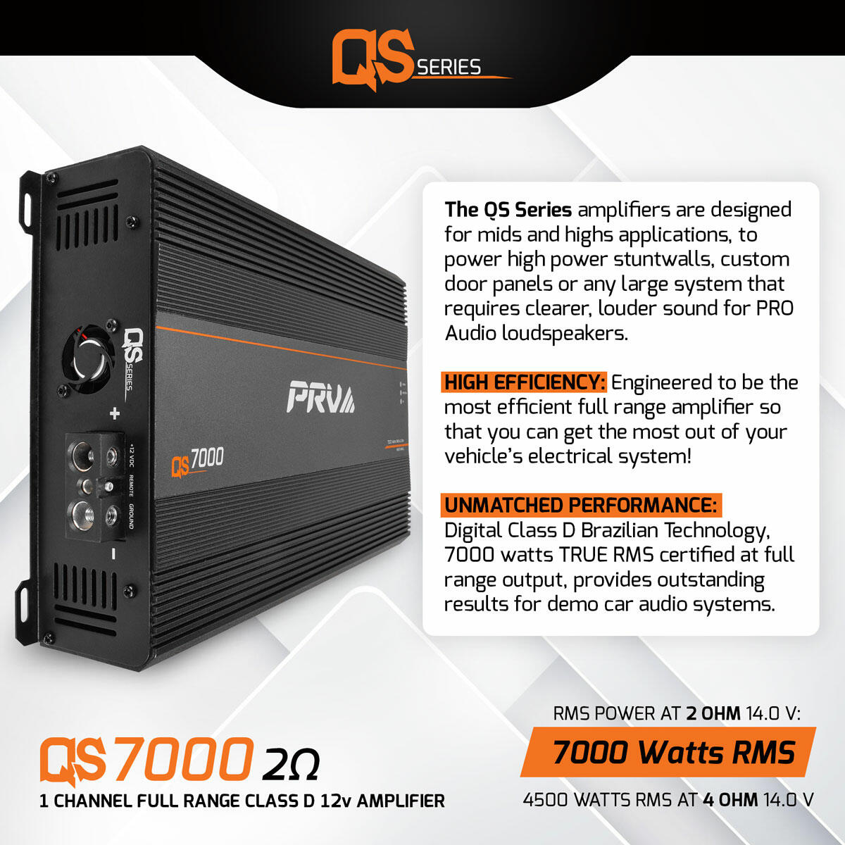 PRV Audio QS7000 2 Ohm 1 Channel Full Range Amplifier PRV Audio