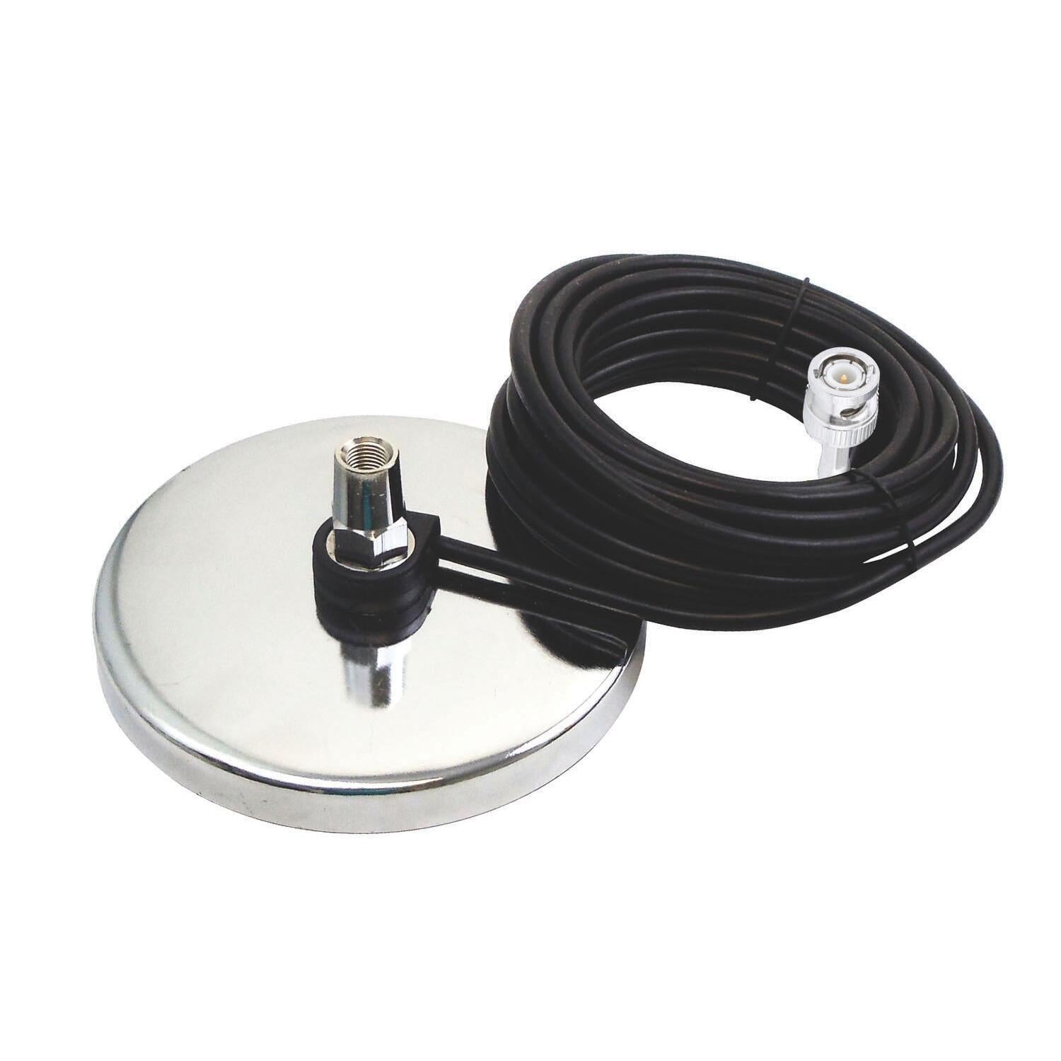 Procomm JBC115BN 5" Chrome Magnetic Mount With 3/8x24 Thread Stud, 18' Coax Cable & Bnc Connector Procomm
