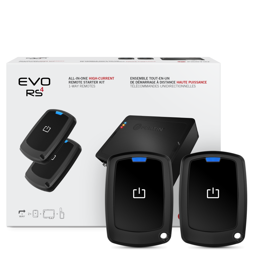 Fortin EVO-ONE-411 1-way long-range RF kit included all-in-one remote starter kit with 2 1-button remotes. Fortin