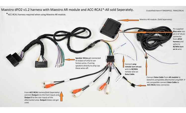 iDatalink dFO2 T-harness for adding a Rockford Fosgate DSR1 processor to select 2011-up Ford vehicles without a factory amp Maestro