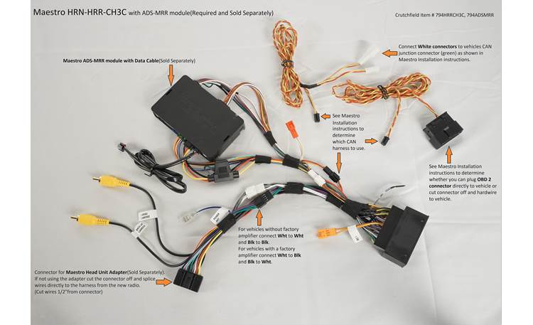 iDatalink HRN-HRR-CH3 Factory Integration Adapter Connect an iDatalink-compatible car stereo and retain steering wheel controls and factory amp in select Chrysler-made vehicles ( ADS-MRR or ADS-MRR2 module also required ) Maestro