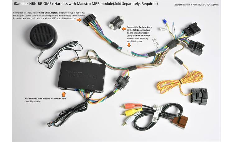 iDatalink HRN-HRR-GM5 Connect a new car stereo and retain your steering wheel controls, OnStar, Bluetooth, and rear seat entertainment in select 2006-up GM-made vehicles ( ADS-MRR or ADS-MRR2 module also required ) Maestro