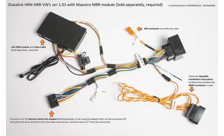 iDatalink HRN-HRR-VW1 Vehicle-specific Harness Connect a new car stereo and retain steering wheel controls in select 2002-16 Volkswagen vehicles ( ADS-MRR or ADS-MRR2 module also required ) Maestro