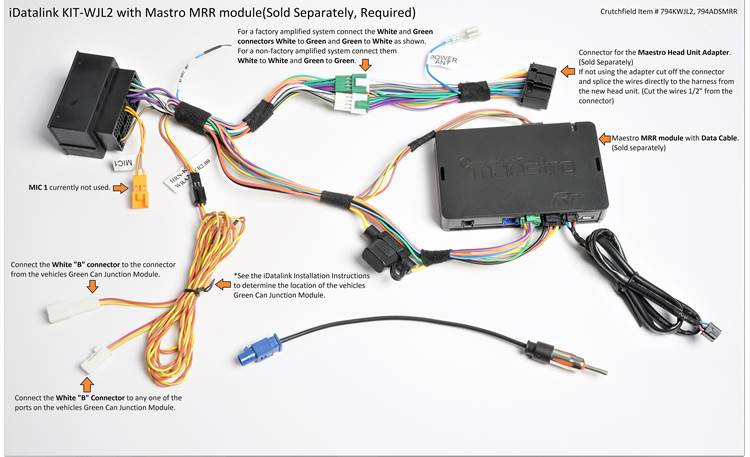 iDatalink KIT-WJL2 Dash and Wiring Kit Install and connect an iDatalink-compatible car stereo in select 2018-up Jeep vehicles — MRR or MRR2 module also required Maestro