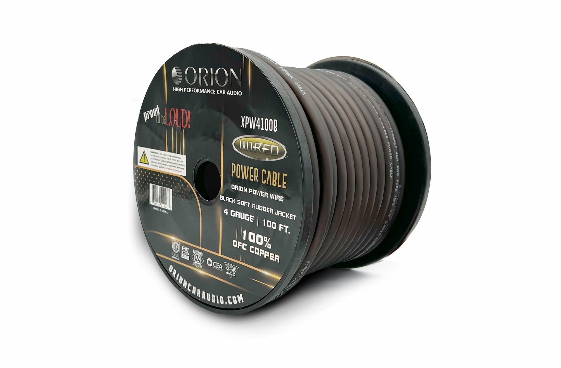 Orion XPW4100B 4 Gauge 100% OFC Power Wire 100ft Pure Copper Amp Battery Cable (Black) Audiopipe