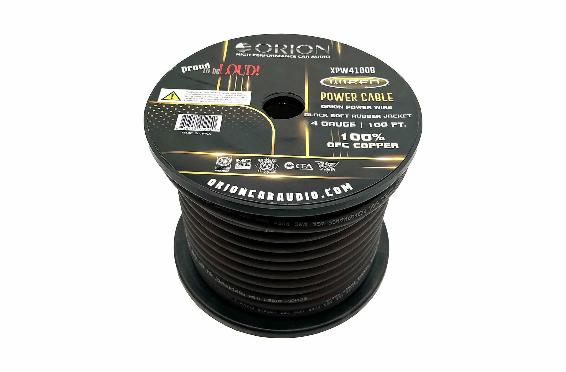 Orion XPW4100B 4 Gauge 100% OFC Power Wire 100ft Pure Copper Amp Battery Cable (Black) Audiopipe