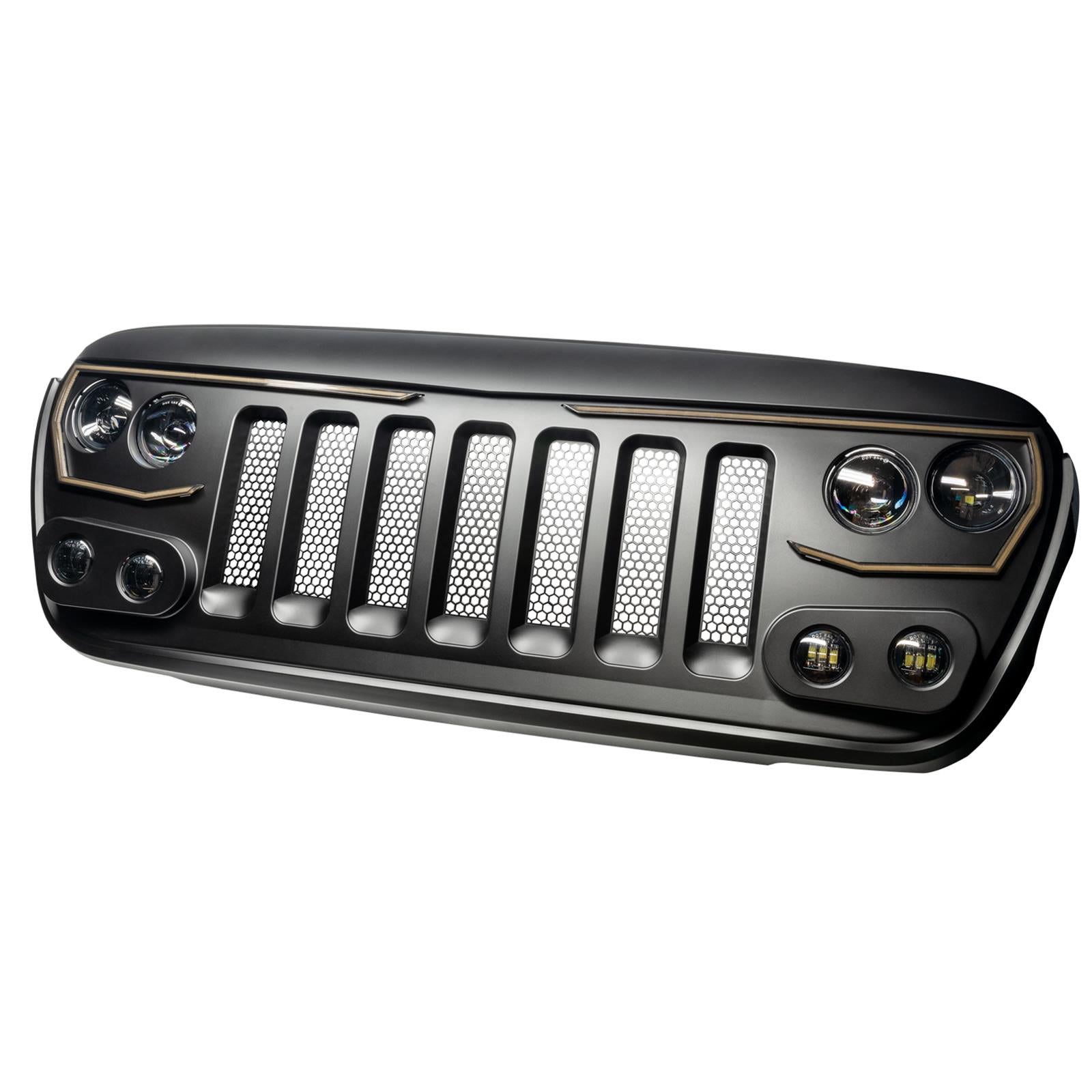 Oracle Lighting 5837-PRO Vector Series Grilles 5837-PRO Grille, Vector Series, Complete, Main Grille, ABS Plastic/Polycarbonate, Vertical Bar, Black, Jeep, Each 3D MAXpider