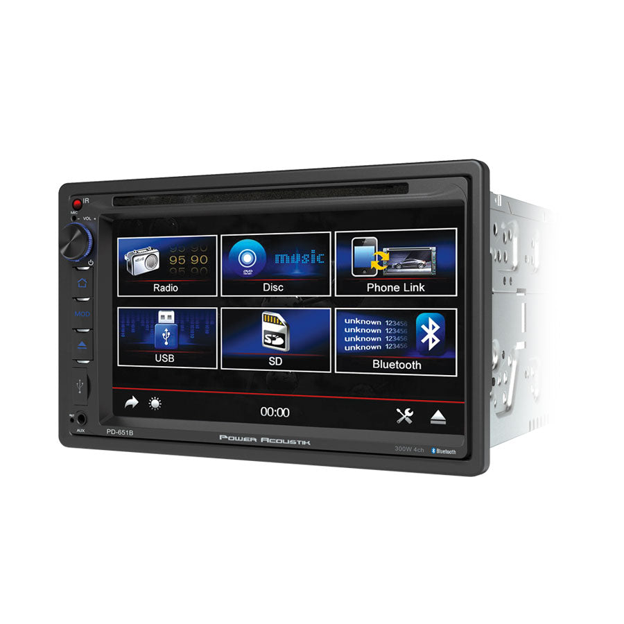 Power Acoustik PD-651B Double DIN DVD/CD, AM/FM Receiver w/ Bluetooth & Android PhoneLink Omega