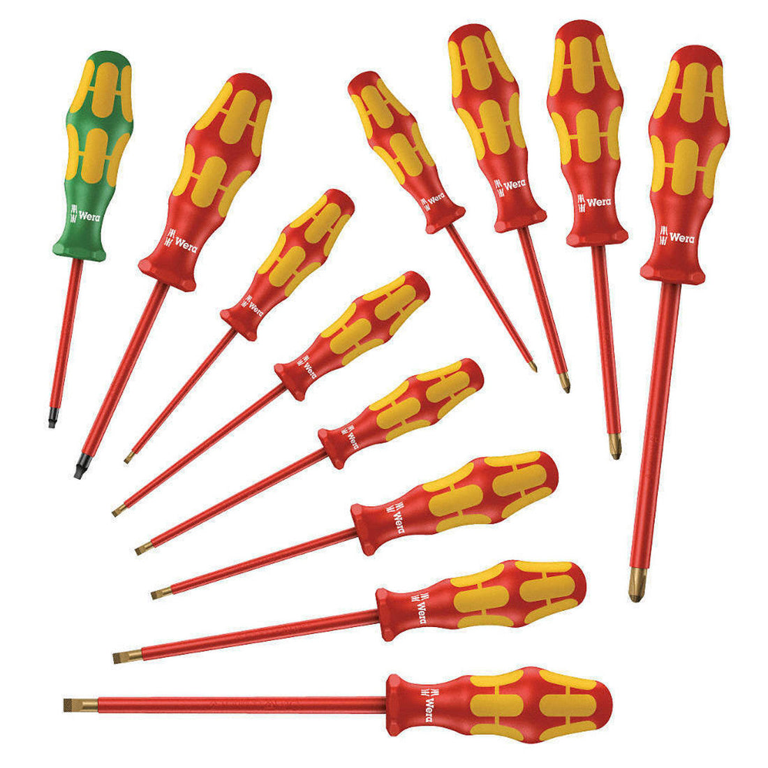 Wera 05347900001 Insulated Screwdriver Set, Phillips, Slotted, Square Tip Type, 12 Piece Wera