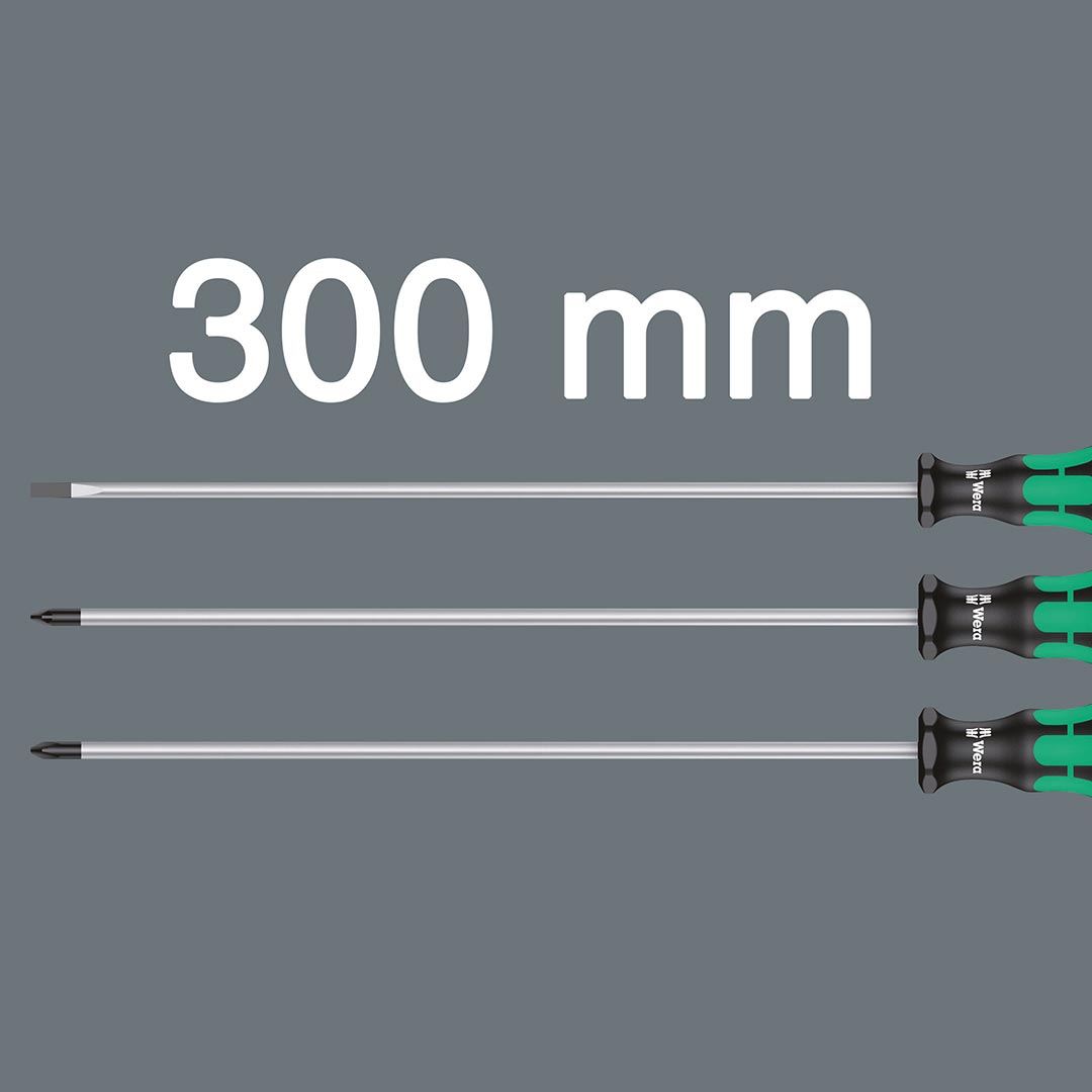 WERA 05347735002 Kraftform Plus Long Shaft Screwdrivers - 300 mm Long Shafts (3 Piece Set) Wera