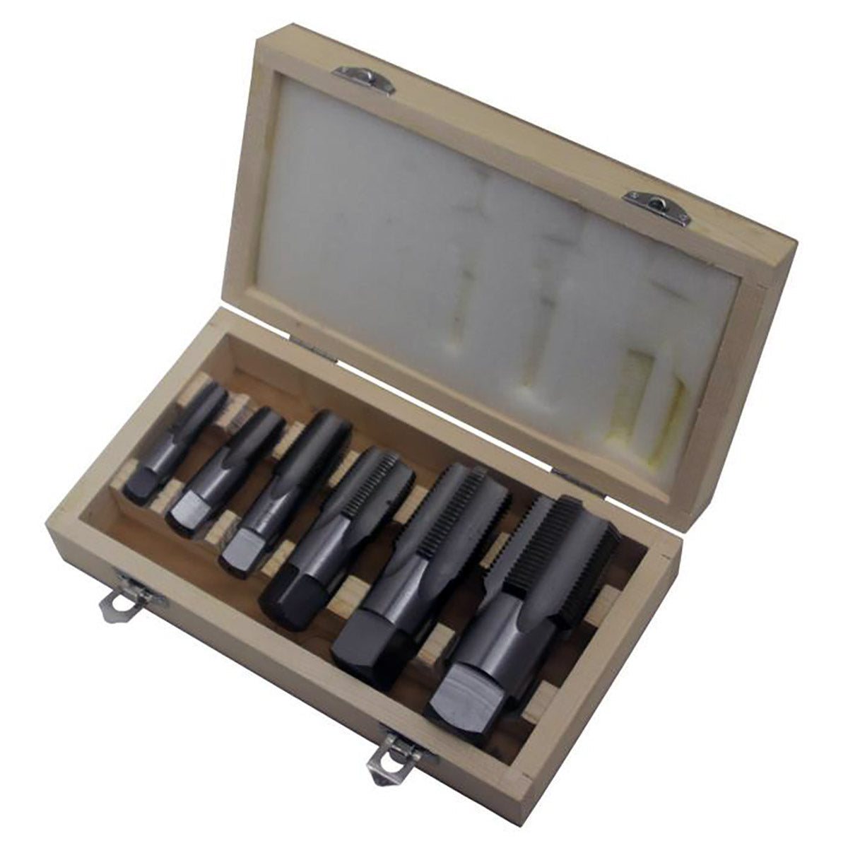 DRILL DWTPT181SET AMERICA Carbon Steel NPT Pipe Tap Set In Wood Case 1" - 1-1/2" (6 Piece Set) Drill America
